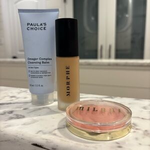 Morphe Filter effect foundation/Milani Pink Blush/Paula’s Choice cleansing balm.